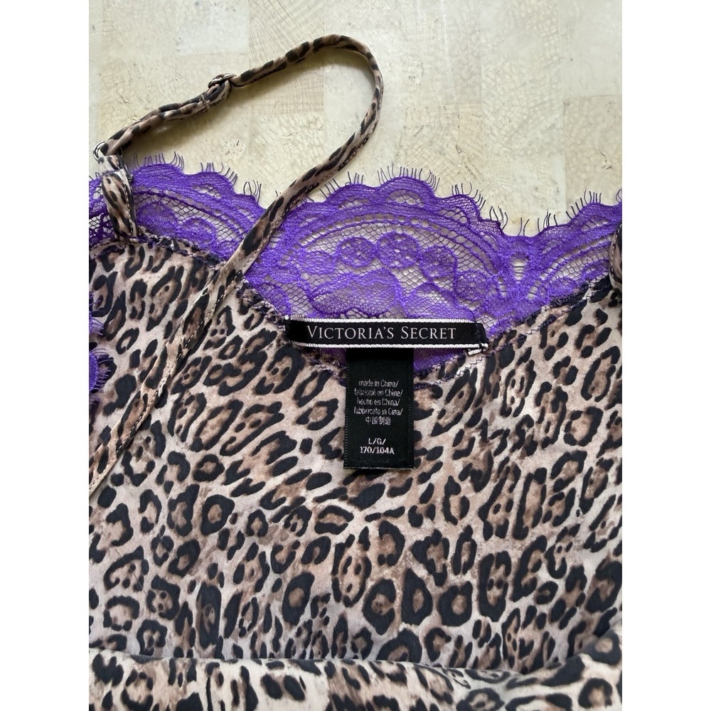 Victorias Secret‎ Silk Leopard Purple Lace Mini Slip Dress Coquette Grunge Y2K L - Picture 6 of 9